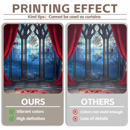 YCUCUEI 7x5ft Fabric Halloween Vampire Medieval Castle Backdrop Gothic Window Red Curtain Bats Photography Background Haunted House Party Decor Photo Props