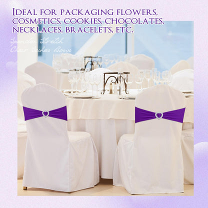 VitalCozy 100 Pcs Spandex Chair Sashes with Heart Shaped Buckle Slider Stretch Chair Cover Band Universal Elastic Ties for Wedding Banquet Event Party Decoration(Purple)