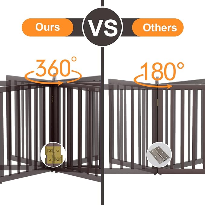 Semiocthome Freestanding Dog Gates for The House Extra Wide with 4 Panels and 4 Support Feet, 24" H Foldable Pet Gate for Stairs, Wooden Expansion Doggy Gates for Doorways, Fit Opening Up to 74" W