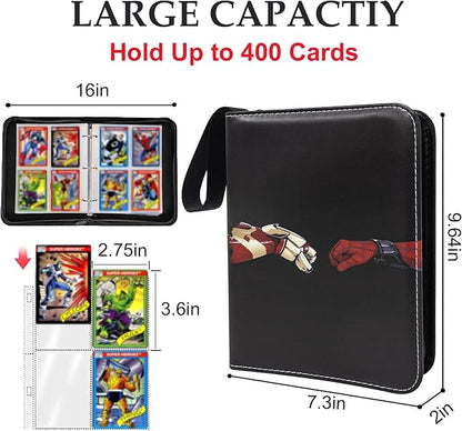 Card Binder for Cards,4 Pocket with 50 Sleeves up to 400 Cards,Waterproof Avengers Card Storage Bag for Boys,Games Cards Display Case