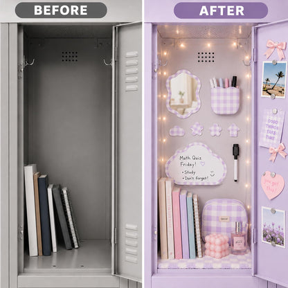Svartur Magnetic Locker Accessories Set - Locker Mirror, Dry Erase Whiteboard, Magnetic Pen Holder & Cute Magnets, Aesthetic School Locker Decor for Girls, Locker Organizer Kit, Purple