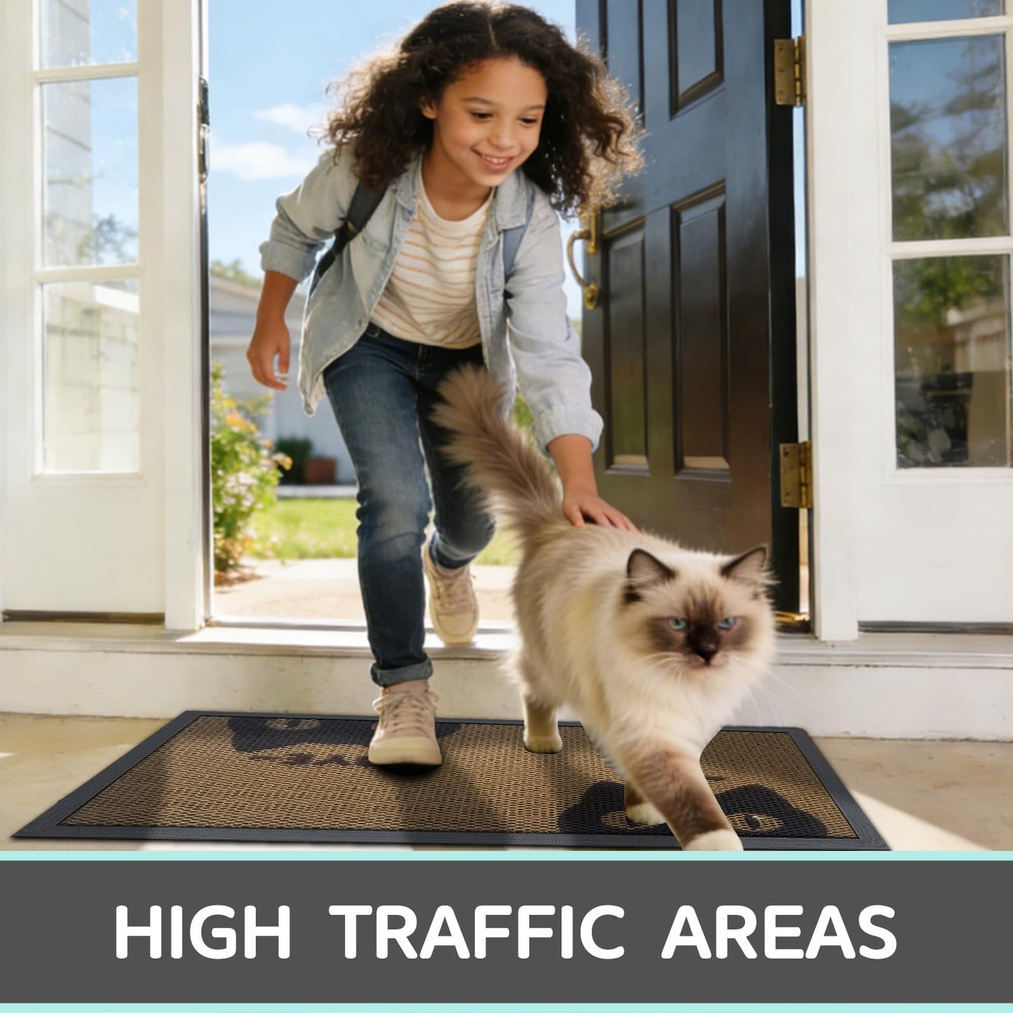 Black Cat Door Mat, High Stretch Elastic Silk Doormat, Non-Slip Rubber Funny Welcome Front Doormat Outside Entrance, Outdoor Door Mat for Patio, Quick-Dry & Heavy-Duty, 17" x 30"