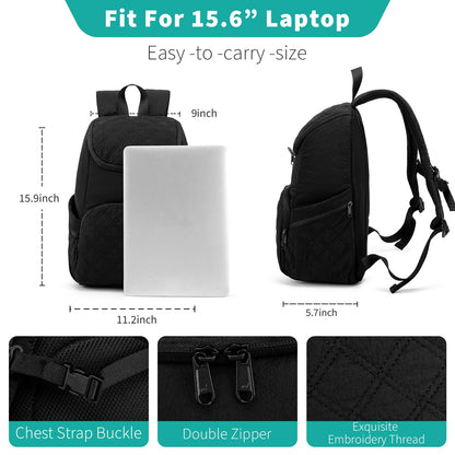 NOL Natural Organic Lifestyle Women's Quilted Puffer Backpack, Large Waterproof Lightweight Puffy Bookbag, Carry on Daypack for Travel, Work (Black)