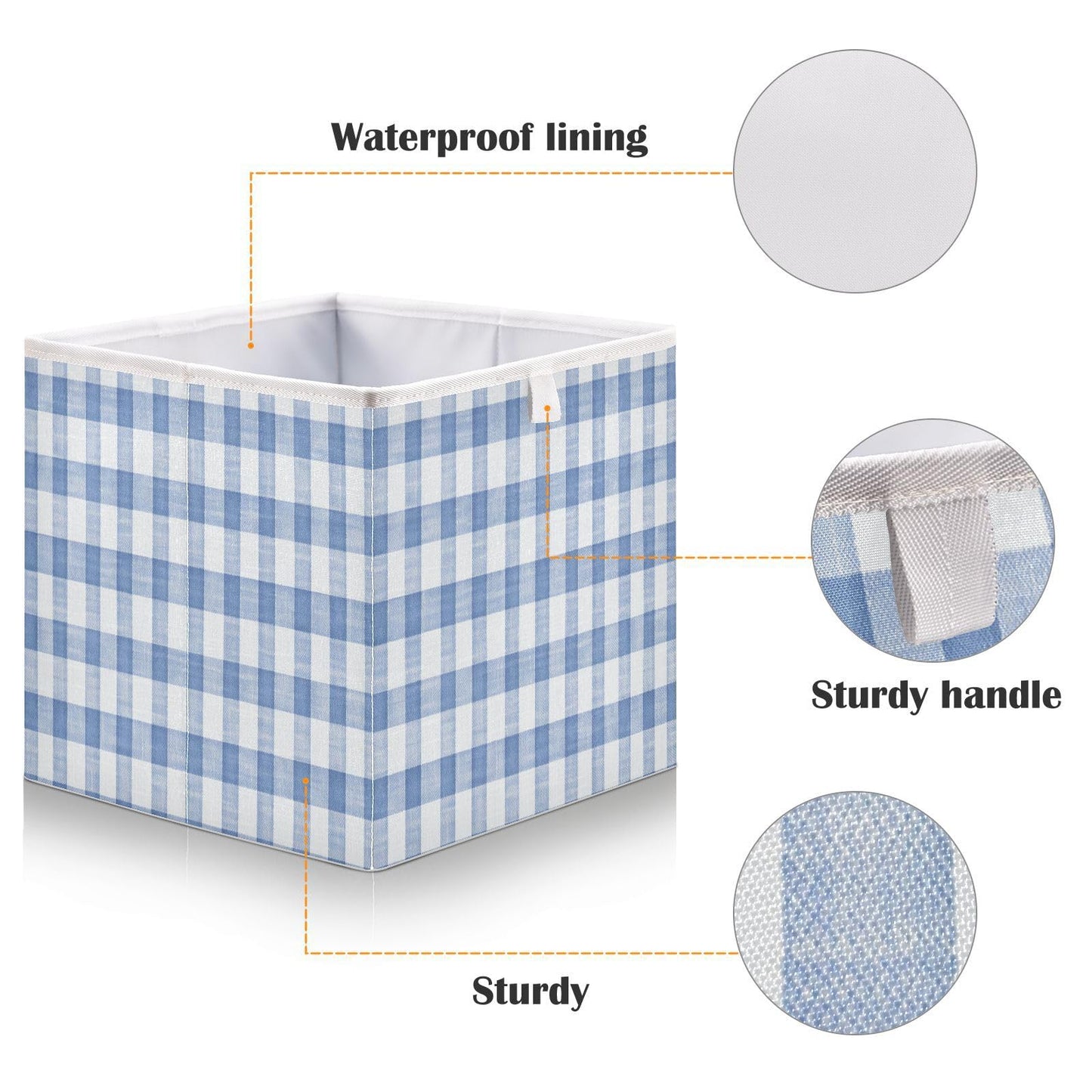 Kigai Blue White Gingham Cube Storage Bins 11x11 inch Collapsible Fabric Storage Cubes Organizer Foldable Boxes Decorative Basket for Home Organizing