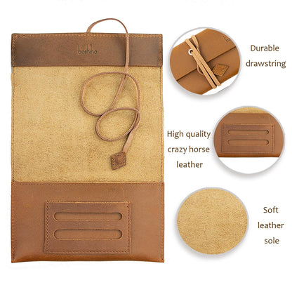 Boshiho Genuine Leather Roll Up Tobacco Pouch with Rolling Tip Paper Holder Slot (Brown (M))