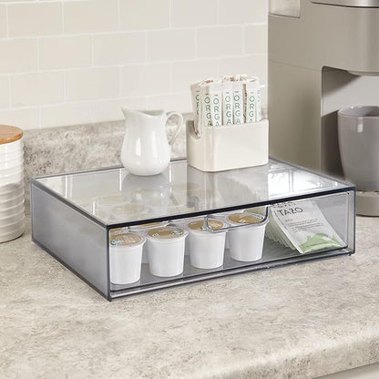 STORi STAX Plastic Stackable Organizer Drawer in Grey | 12.5-inches Wide | Organize Office Desk Accessories and Sort Letter-Size Paper | Made in USA