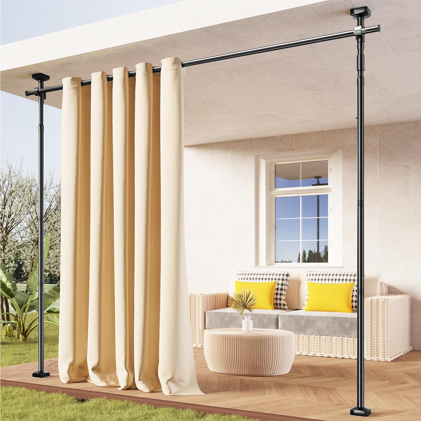 Room Divider Curtain Rod, No Drilling Adjustable Space Partition, Heavy Duty Floor to Ceiling Tension Rod, 4-10ft(H) 28-70inch(W), Temporary Wall Divider for Privacy, Black
