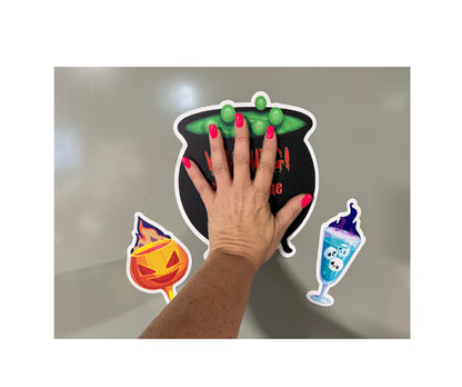 Witches Cauldron Halloween Drink Bundle Cruise Ship Door Decoration, Fun Party Decor - Decorative Magnetic Favors for Fridge, Locker, Whiteboard