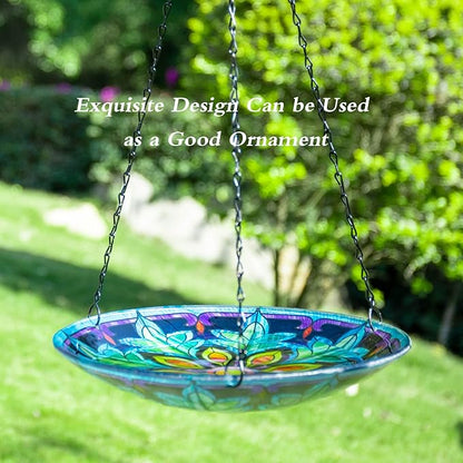 MUMTOP Hanging Bird Bath - Bird Baths for Outdoors, 11 Inch Glass Bird Bath Bowl Outdoor Bird Feeders for Garden Yard and Patio Decor