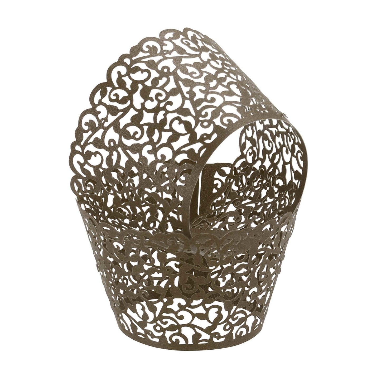 HARFINGTON 50 Pcs Lace Cupcake Liners Standard Vine Designed Hollow Out Cupcake Wraps Artistic Bake Cake Paper Cups for Anniversary Birthday Weddings Parties, Dark Brown