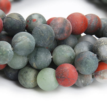 Natural Matte African Bloodstone Beads, 8MM Round Frosted Unpolished Loose Gemstone Beads for Bracelet Necklace Jewelry Making, Energy Stone Healing Power with Stretch Beading Cord