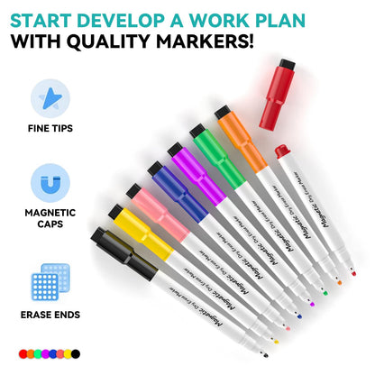 Dry Erase White Board, Cazeyoo Magnetic Desktop Whiteboard 16 x 12inch with Stand, 10 Markers, 4 Magnets and 1 Eraser, Portable Double-Sided White Board for Kids Drawing, Office, Home, School - Black