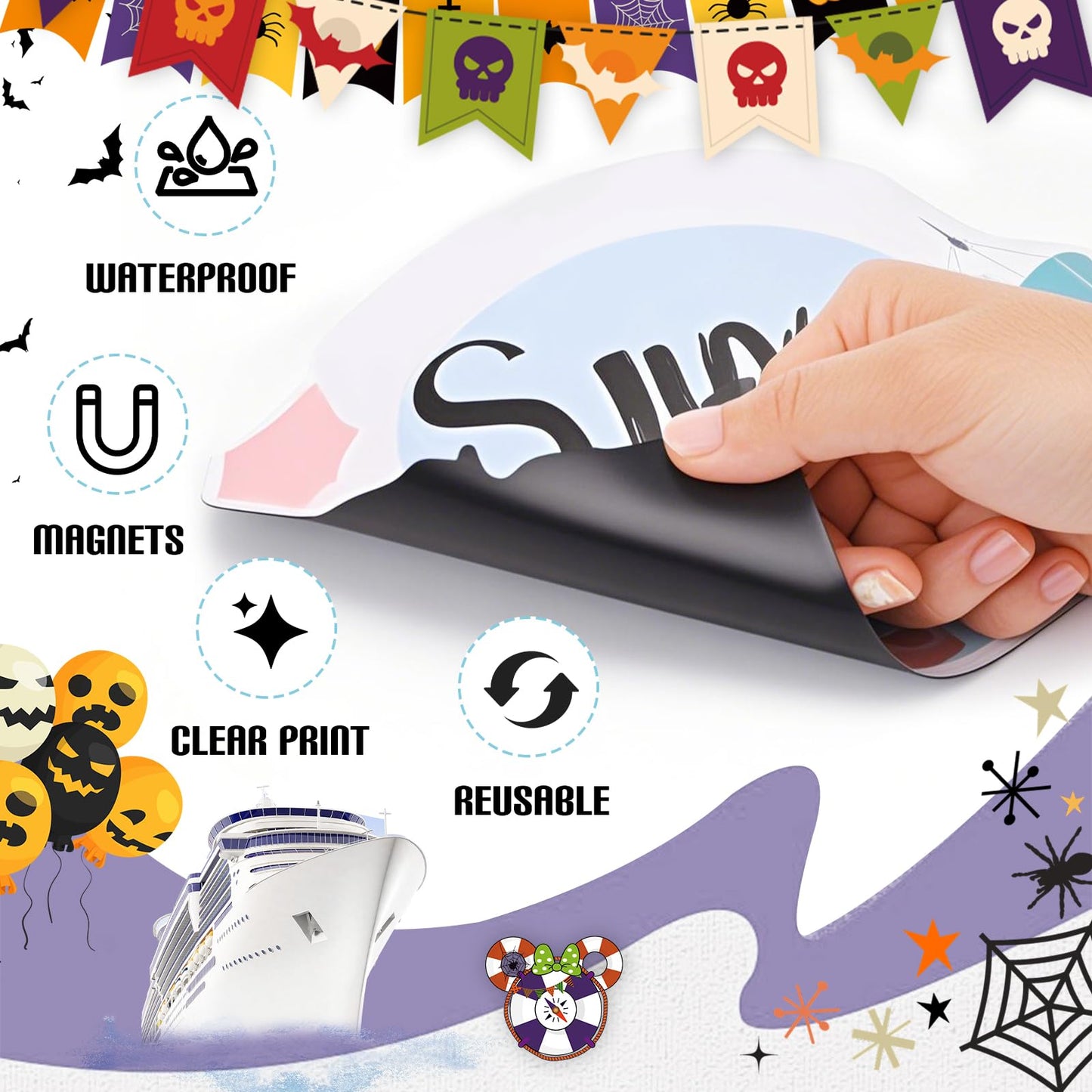 RiVolTa Halloween Cruise Door Magnetic - 16 Pcs Mouse Pumpkin Ship Cabin Decorations Magnets Stickers Funny Ghost Boo Anchor Stateroom Decals Accessories for Carnival Holiday Party Sign Garage Decor