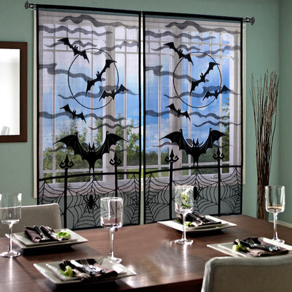 OurWarm 2Pcs Halloween Curtains 84 Inches Long, Spider Web Bats Halloween Black Lace Door Curtains, Halloween Kitchen Curtains, Halloween Curtains for Living Room Halloween Window Decor, 40 x 84 Inch