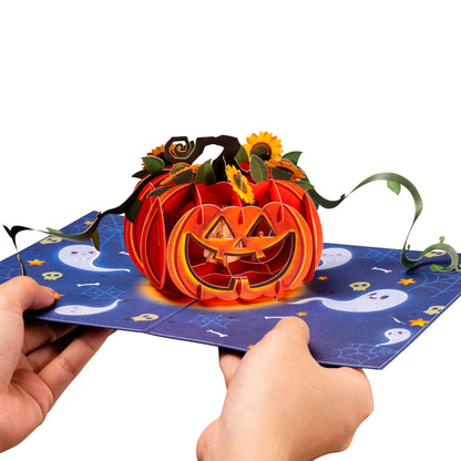 Paper Love Halloween Card | 3D Pop-Up Halloween Pumpkin Greeting Card for Kids, Friends, or Family | 5" x 7" w/Envelope & Note Tag