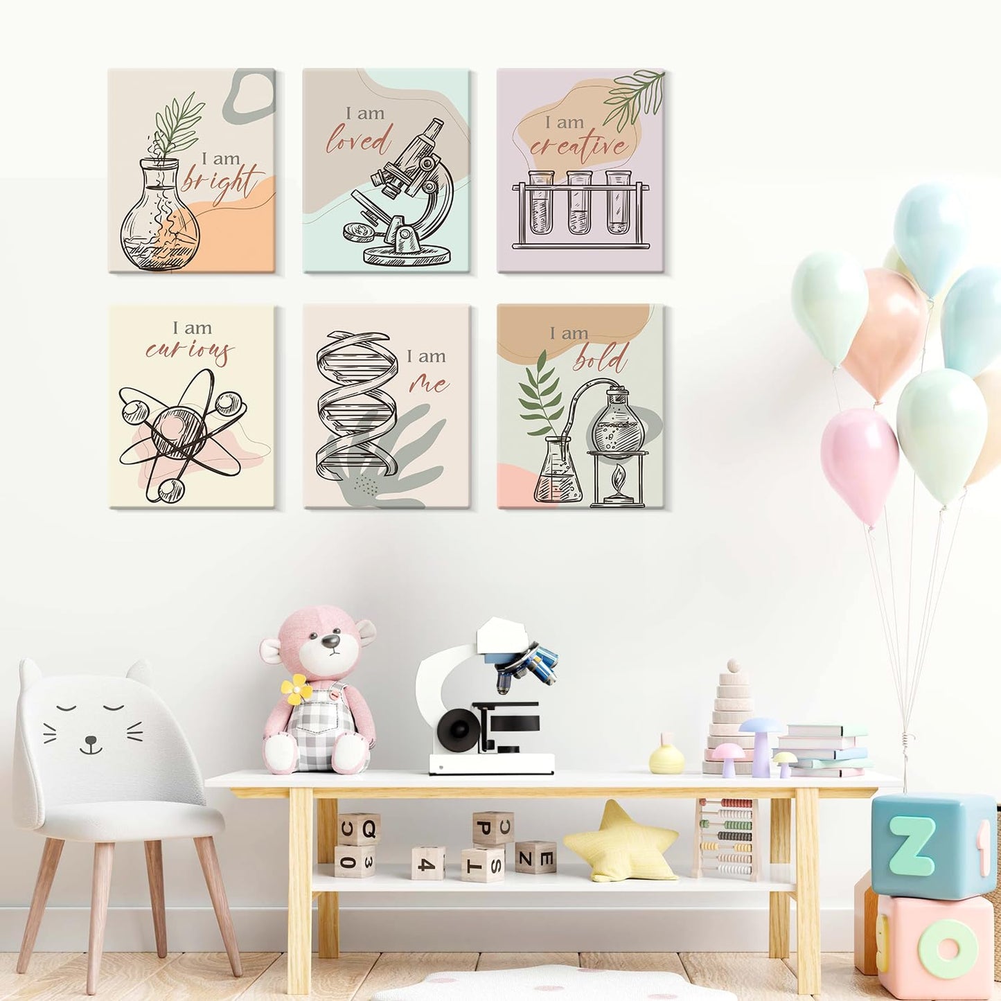 CHDITB Chemical Science Art Print For Classroom, Boho Funny Chemistry Motivational Poster Set Of 6(8x10inch) Middle School Science Explore Canvas Framed Wall Art For Laboratory Lab Library Decor