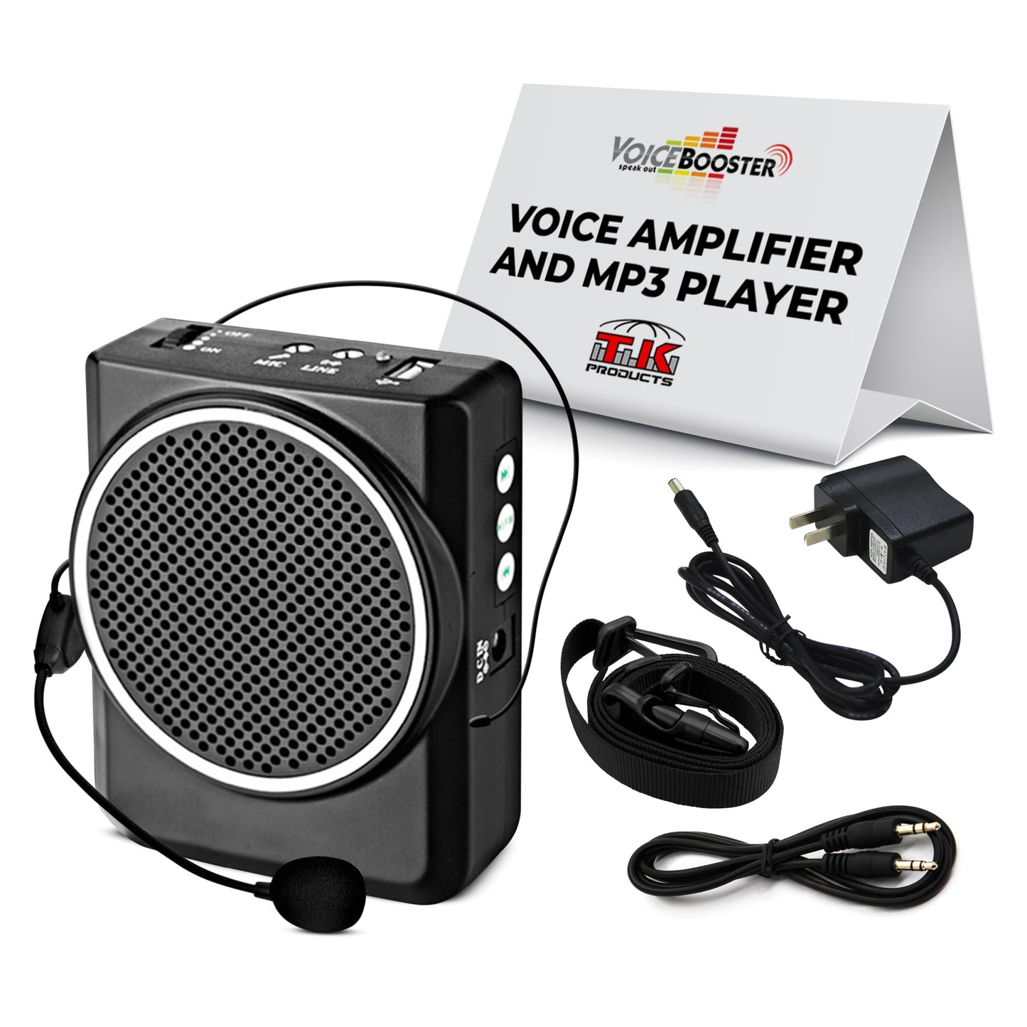 Voicebooster Portable Voice Amplifier for Teachers - 12W Rechargeable Portable Speaker with Microphone Headset for Classroom, Tour Guide, Public Speaking, Built-in MP3 Player & FM Radio - Black MR1700