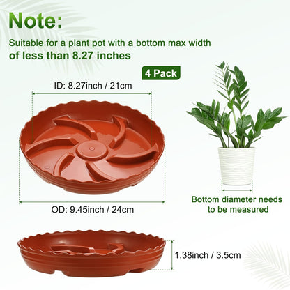 M METERXITY 4-Pack Plant Saucer, 8.3 Inch/21 cm Plastic Plant Trays Thicker for Pots/Indoor/Outdoor/Water Drainage and Protection, Flowerpot Drip Tray [Red]