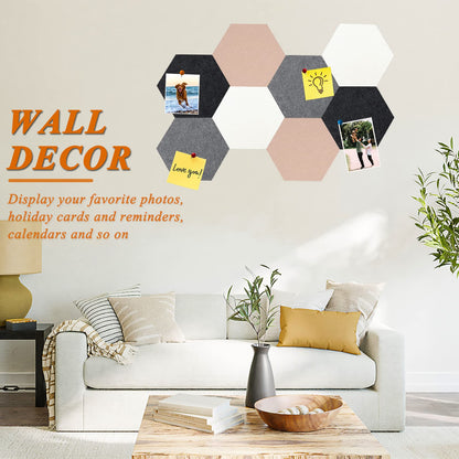 HULAVO 8Pcs Hexagon Felt Cork Board Tiles, Self Adhesive DIY Bulletin Board Pin Board for Office School Home Wall Decor Stickers Memos Photos Display (Camel & Grey)