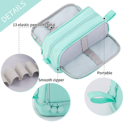 CICIMELON Large Capacity Pen Pencil Case with 4 Compartments, Multi-Slot Pencil Pouch Bag Aesthetic School Supplies Organizer for Teens Adults (Mint Green)