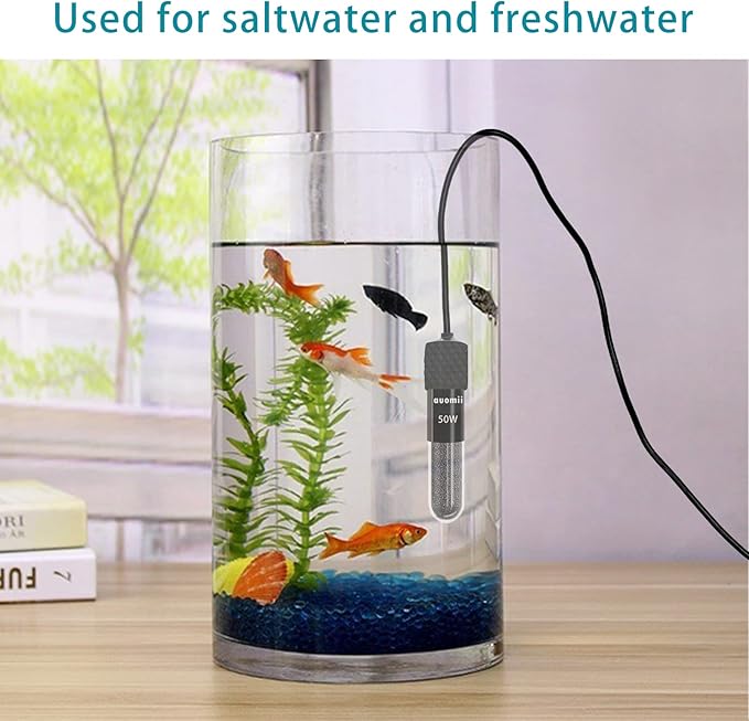 Mini Submersible Aquarium Heater, 25/30/50/100/150/200 Watts Adjustable Fish Tank Heater, Built-in Thermometer, External Temperature Controller, Smart Memory, Used for 1-60 Gallons (30W Plug)