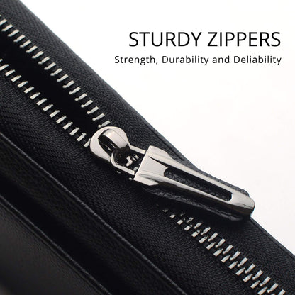 Travel Document Organizer RFID Blocking Leather Multiple Passport Wallet Family Holder Id Wrist Strap(Black)