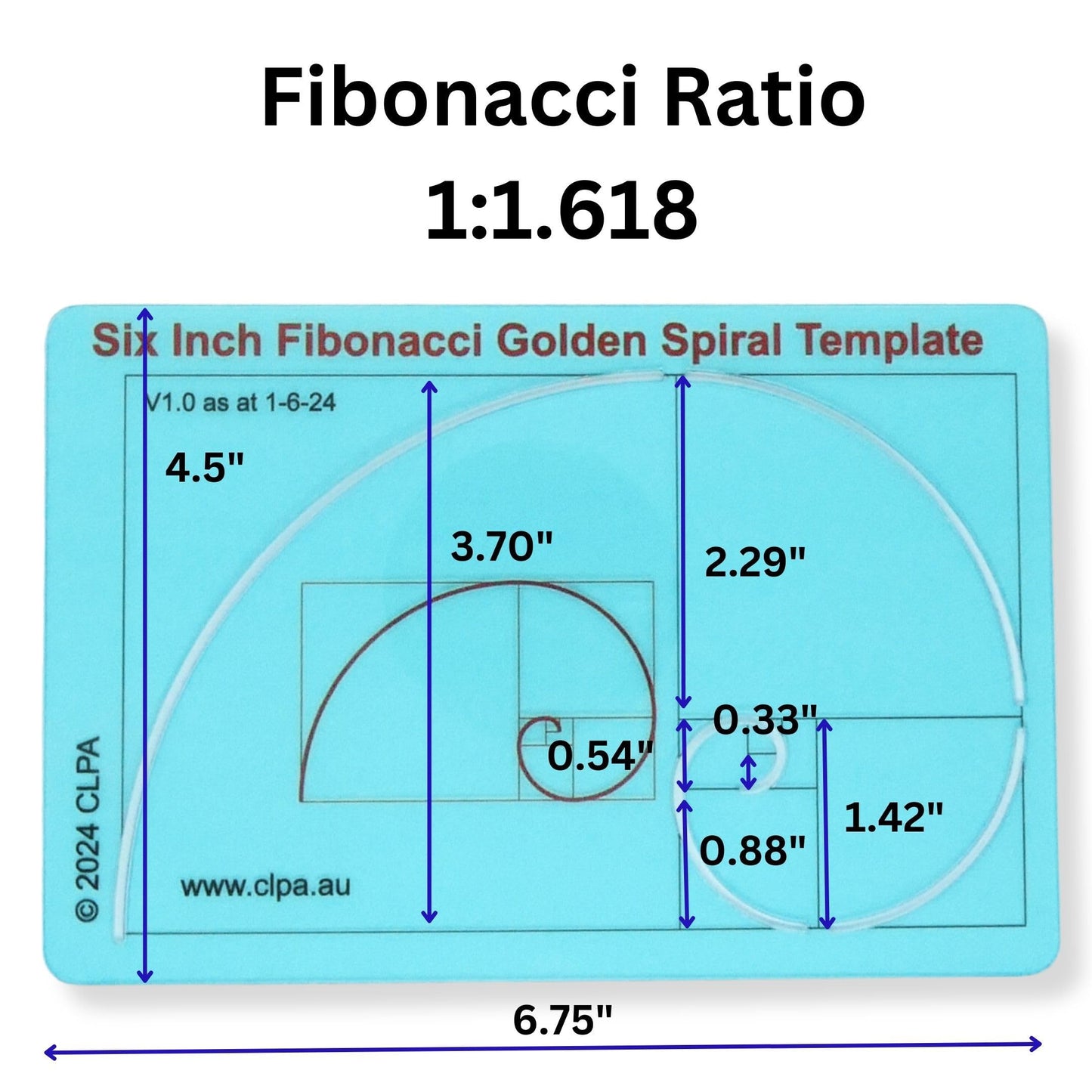 Fibonacci 2-Piece Template Set — 6" Square and Spiral — Golden Ratio Drawing Tools — Fibonacci Art and Drafting Stencils — Clear PETG — Made in Australia