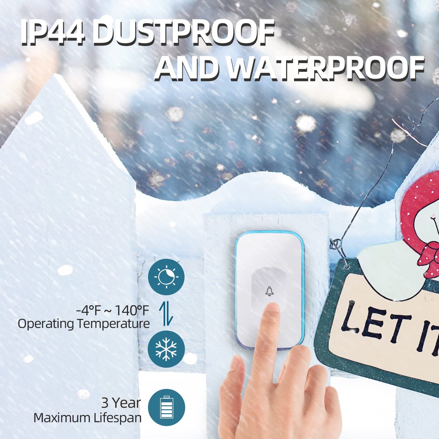 Wireless Doorbell 1200 Feet Waterproof Doorbells for Home with 36 Melodies 4 Volume levels, Flash Led Light (1 Receiver&1 Touch Button White)