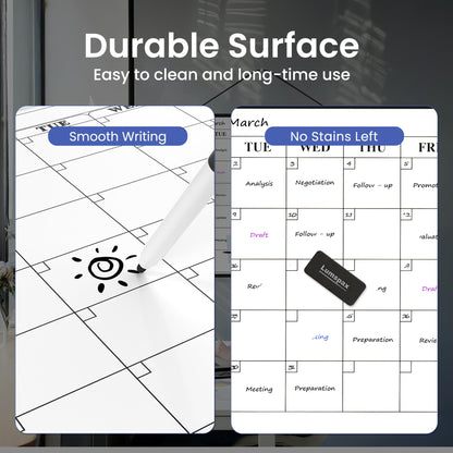 Lumspax Monthly Whiteboard Calendar for Wall, 24" x 18" Dry Erase Board with Plastic Frame, Hanging Dry Erase Calendar with 3 Mini Sticky Notes for Kitchen Planner, Memo, Home and Office, Black