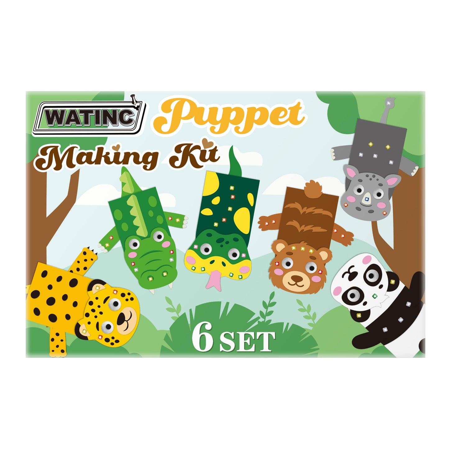 WATINC 6Pcs Hand Puppet Making Kit, Art Craft Felt Sock Puppet Toys, Creative DIY Make Your Own Pompoms Wiggle Googly Eyes Storytelling Role Play Party Supplies Gift for Girls Boys (Wild Animals B)