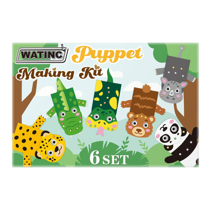 WATINC 6Pcs Hand Puppet Making Kit, Art Craft Felt Sock Puppet Toys, Creative DIY Make Your Own Pompoms Wiggle Googly Eyes Storytelling Role Play Party Supplies Gift for Girls Boys (Wild Animals B)
