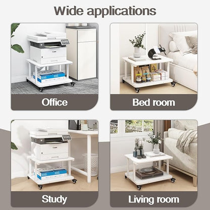 Natwind 2 Tier Laser Printer Stand,24''x20''x15'' Large Printer Table Copier Stand Under Desk,Heavy Duty Rolling Cart with Paper Storage Shelf,Printer Holder on Wheels for Home Office (White)