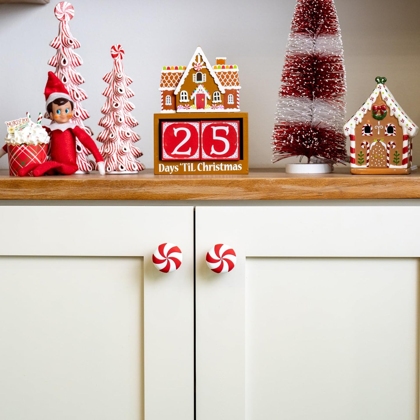 Knobēz 12pk Red Peppermint Decorative Knob Covers for Christmas Holiday