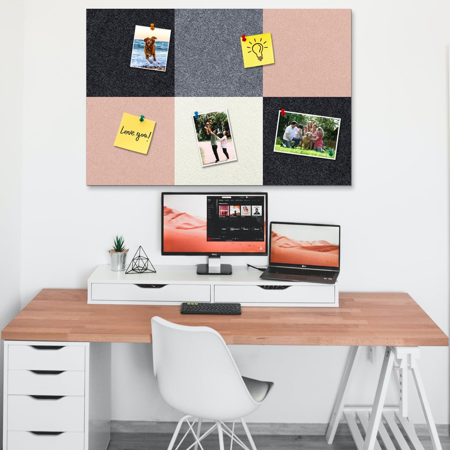 HULAVO Square Felt Cork Bulletin Board Tiles, Self Adhesive DIY Felt Pin Board for Wall 30" x 20" with 35 Pushpins for Office School Home Wall Decor Stickers Memos Photos Display (Camel & Grey)
