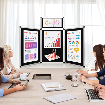 Nisorpa 3+1 Panel Folding Trade Show Presentation Board 70.8“ x 35.4” Trifold Desktop Display Board with Carry Bag Large Metal Frame Tabletop Display 4 Panels-Black