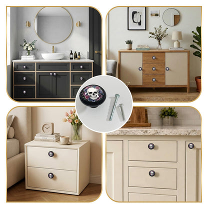 Yiruhe 4 Pack Gothic Floral Skull Cabinet Knobs Pulls, Acrylic Round Drawer Dresser Knob for Home Dresser Kitchen Wardrobe Cupboard Door Handles