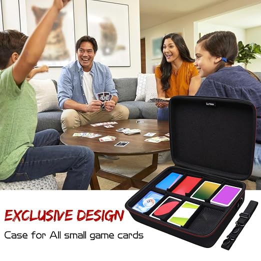 LTGEM Card Game Case Compatible with Cards Against Humanity/Magic the Gathering/UNO/Pokemen/Baseball/Football Cards 2500+, Trading Card Storage Box with 6 Dividers and Shoulder Strap, Orange