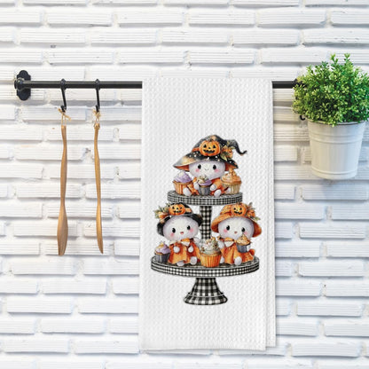 FDLLUS Halloween Ghost Kitchen Towels, Spooky Ghost Cake Decorative Towels for Bar Kitchen Bathroom