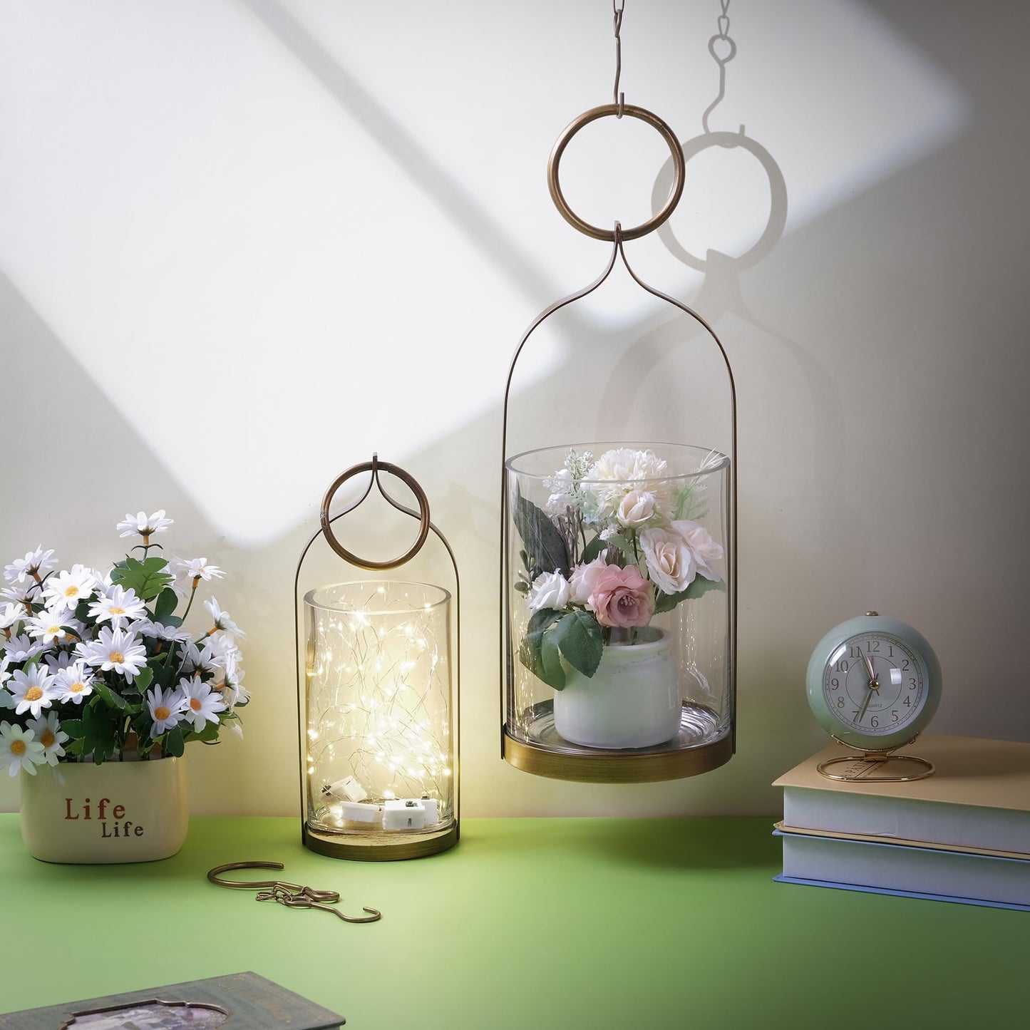 4" & 6" Wide Handmade Sturdy Glass Cylinder Jar with Metal Stand in Antique Brass, Display Glass Container for Candles and Plants, Hurricane Lantern, Candle Holder, Industrial, Farmhouse, Outdoor