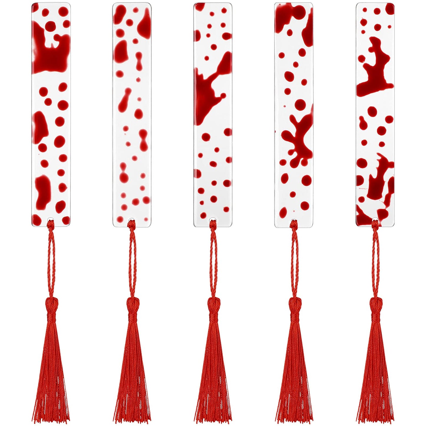 Tenare 5 Pieces Blood Bookmark Halloween Theme Blood Splatter Art Page Marker Bloodstain Bookmark Handmade Ideal Trick or Treat Present for Friends, Kids, Students, Teacher