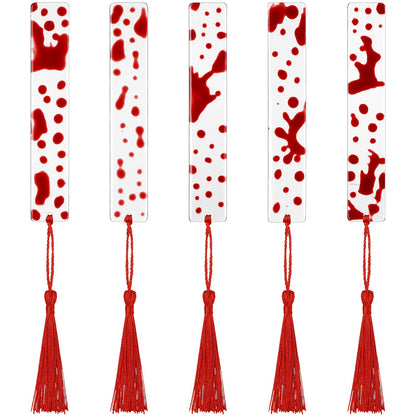 Tenare 5 Pieces Blood Bookmark Halloween Theme Blood Splatter Art Page Marker Bloodstain Bookmark Handmade Ideal Trick or Treat Present for Friends, Kids, Students, Teacher