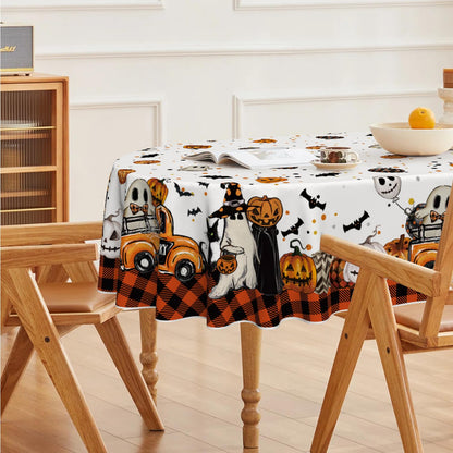 Horaldaily Halloween Tablecloth 60×84 Inch Oval, Buffalo Plaid Jack-O-Lantern Pumpkin Bats Ghost Truck Washable Table Cover for Party Picnic Dinner Decor