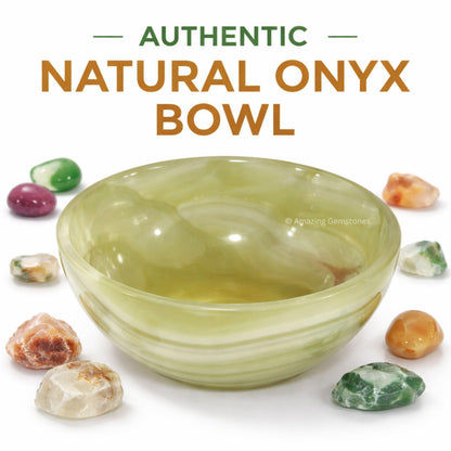 Green Onyx Crystal Bowl - 3 Inch Decorative Bowls for Room and Home Decor - Gemstone Healing Crystals for Elegant Display, Positive Energy Balance and Gift