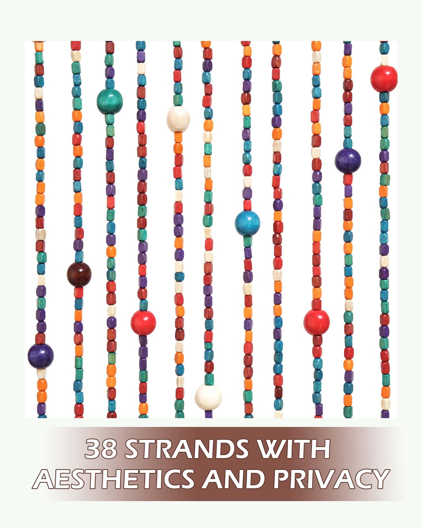 Ezcasch 38 Strands Beaded Curtain Bamboo Curtain for Doorways Multi-Scenario Application Purely Handmade Beaded Curtains as Insect Screen for Bedroom or Balcony 35.4" x 78.7", Rainbow