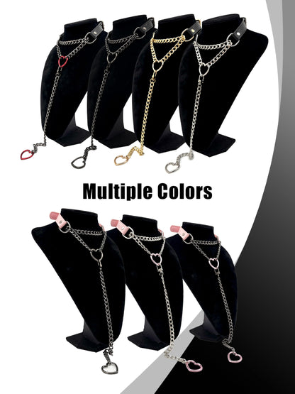 EverGlimp Heart O-Ring Slip Chain Choker Collar Necklace for Women, Adjustable Vegan Leather Punk Necklace with Swivel Clasp & Heart Charm