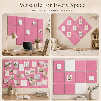 Baysola Felt Bulletin Board Panels 48 x 36 Inch Self Adhesive Wall Tiles Cork Board Alternative for Office Classroom Photos Notes 12 Pack