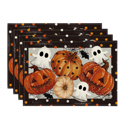 Artoid Mode Ghost Pumpkins Halloween Placemats Set of 4, 12x18 Inch Stripes Seasonal Table Mats for Party Kitchen Dining Decoration