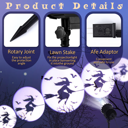 Lingvee Halloween Projector Light with 1 Film Slides Holiday LED Projector Lights Outdoor Reflectors Waterproof Landscape Decorative Rotation Lighting Movement Projection Lamp(Witch)