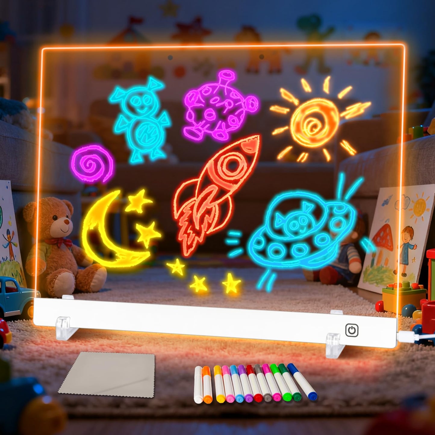 LuxuMach LumiBoard Led Drawing Board for Kids, LED Note Board with Colors, Glowing Acrylic Dry Erase Boards, Gift for Girls on Birthdays & Christmas (15.7" x 11.8", White)