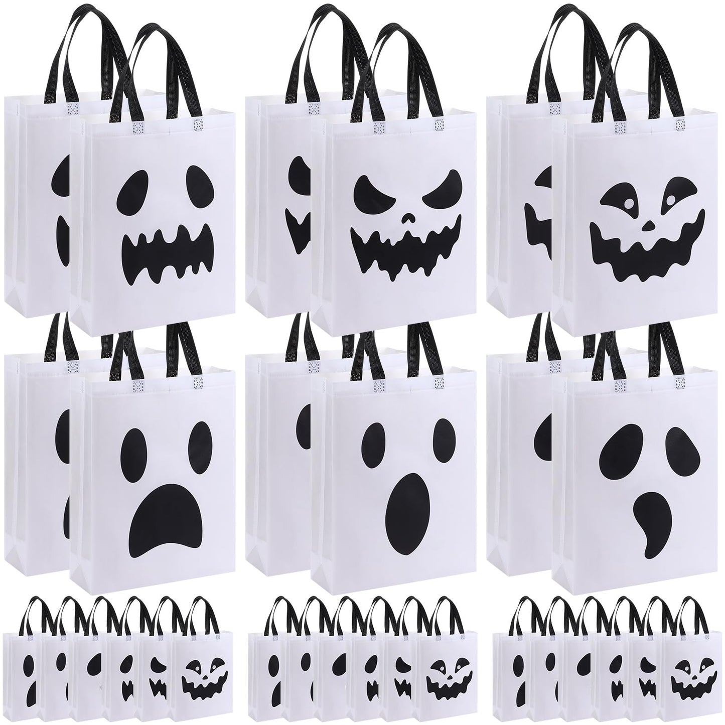 Sanwuta 24 Pcs Halloween Tote Gift Bags 14.9 x 11.8 Large Treat or Trick Ghost Reusable Non Woven Candy Goodies Bags for Halloween